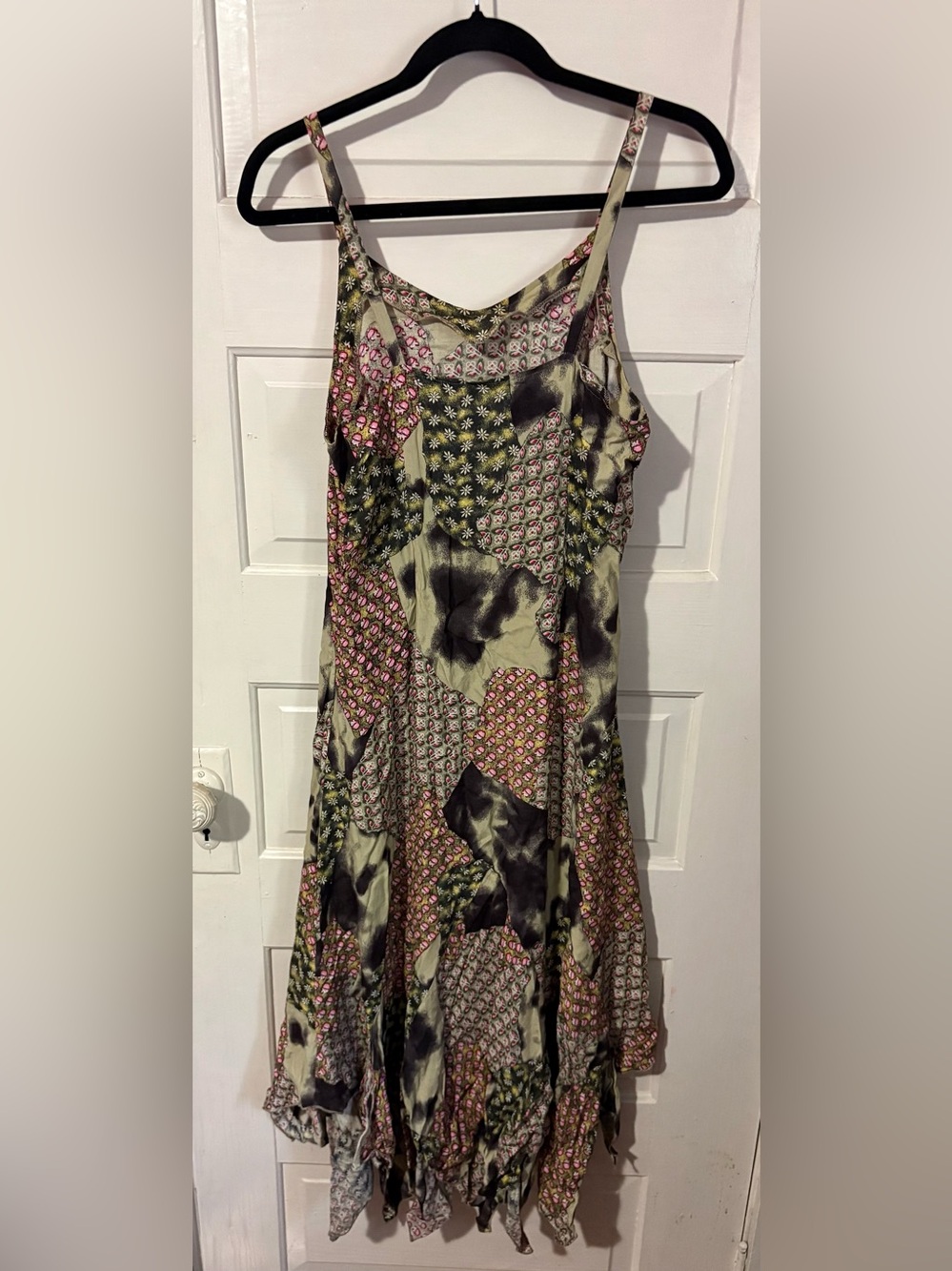 Patchwork Floral Slip Midi Dress in Olive Green and Pink